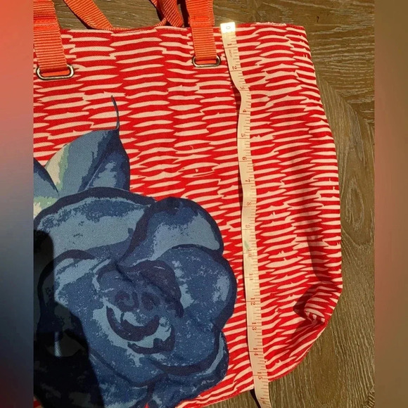 Lancome (Paris) Large Tote Bag Coral Blue Flower Floral Beach Boho Coastal - Picture 4 of 6